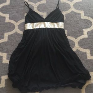 Black dress with cream satin sash tie